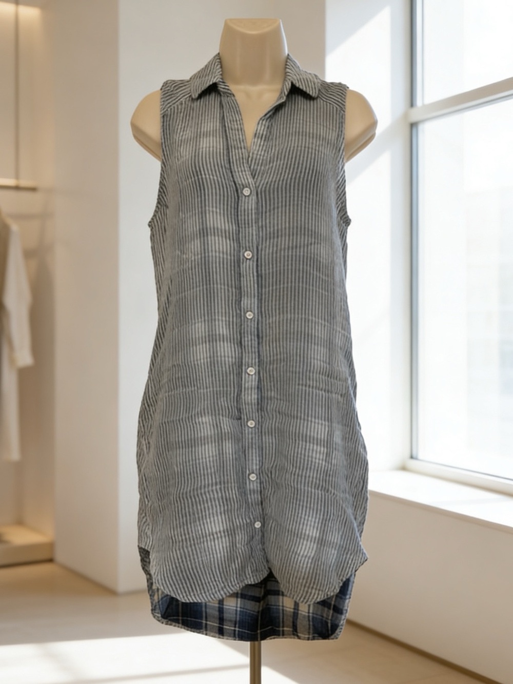NWT Bella Dahl Blue White Striped Sleeveless Midi Shirt Dress XS